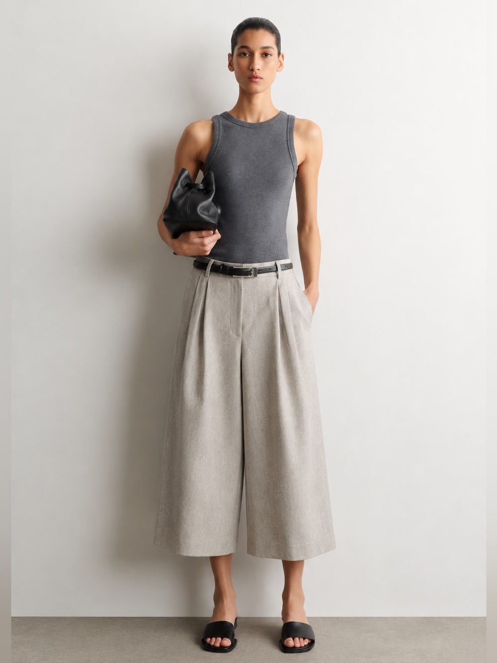 COS Wide-Leg Cropped Trousers in Light Gray